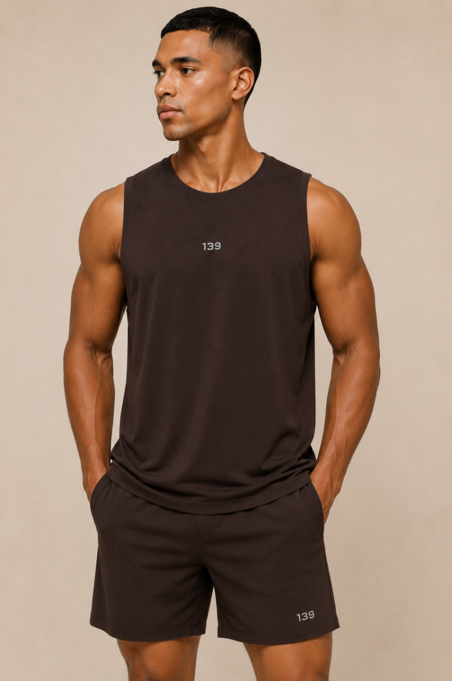 The Known Shorts in Grounded, styled with tank.